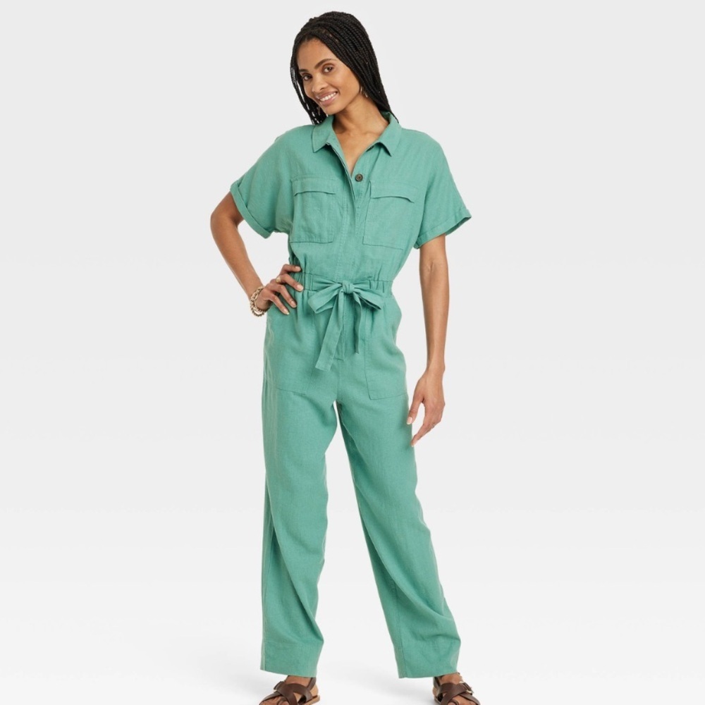 Universal Thread Linen Blend Short Sleeve Jumpsuit